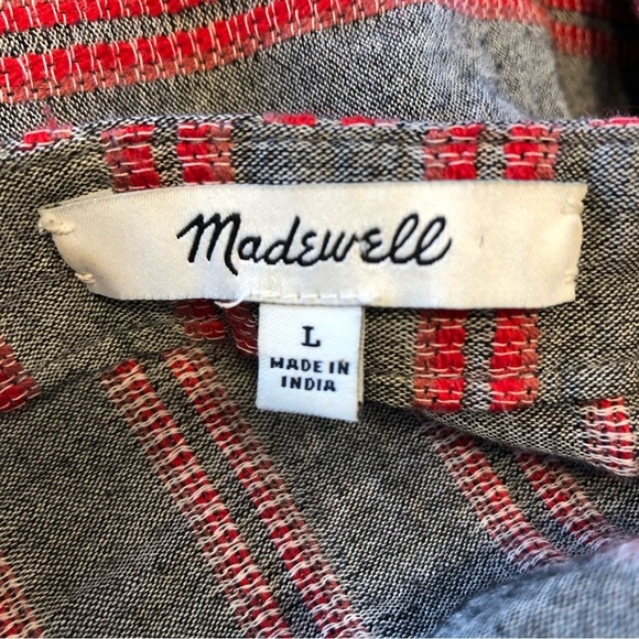 Madewell Striped Bubble Sleeve Peplum Top, Red/Grey, Large - Picture 6 of 10
